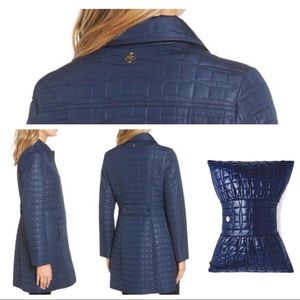 Kate Spade Large Navy Packable Quilted Coat A-Line